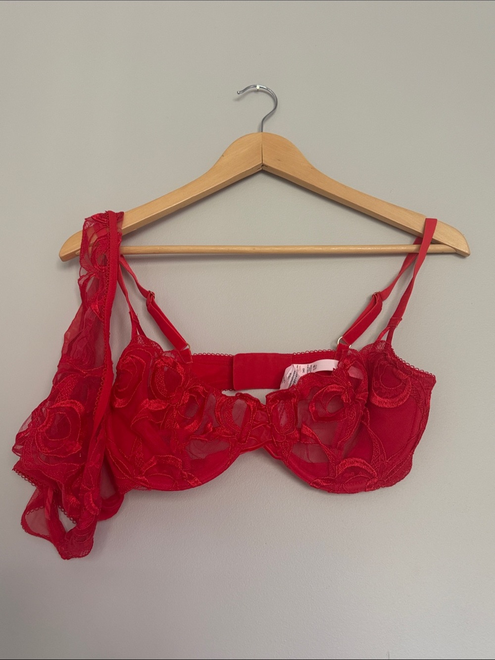 Victoria's Secret Red Sheer Floral Lace Underwire Bra with Matching Panty